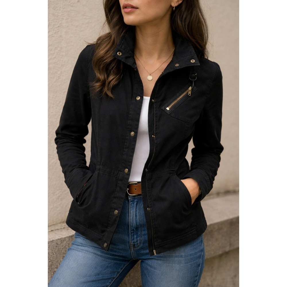 LRL Ralph Lauren Utility Activewear Jacket Preppy Athletic Black Cotton Size PM